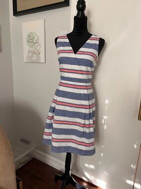 Vineyard Vines Blue, White & Pink Striped Sleeveless Wrap Mini Dress